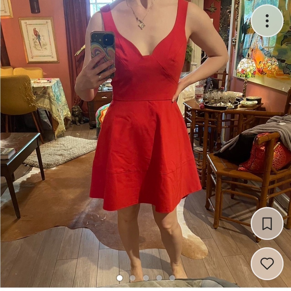 Black halo red high low dress with super beautiful neckline